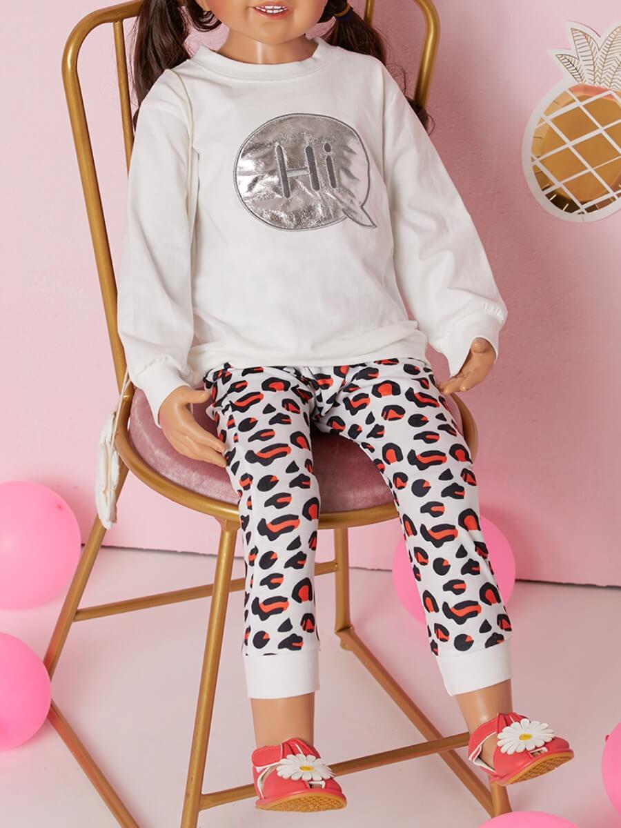 

Lovely Casual O Neck Print White Girl Two-piece Pants Set