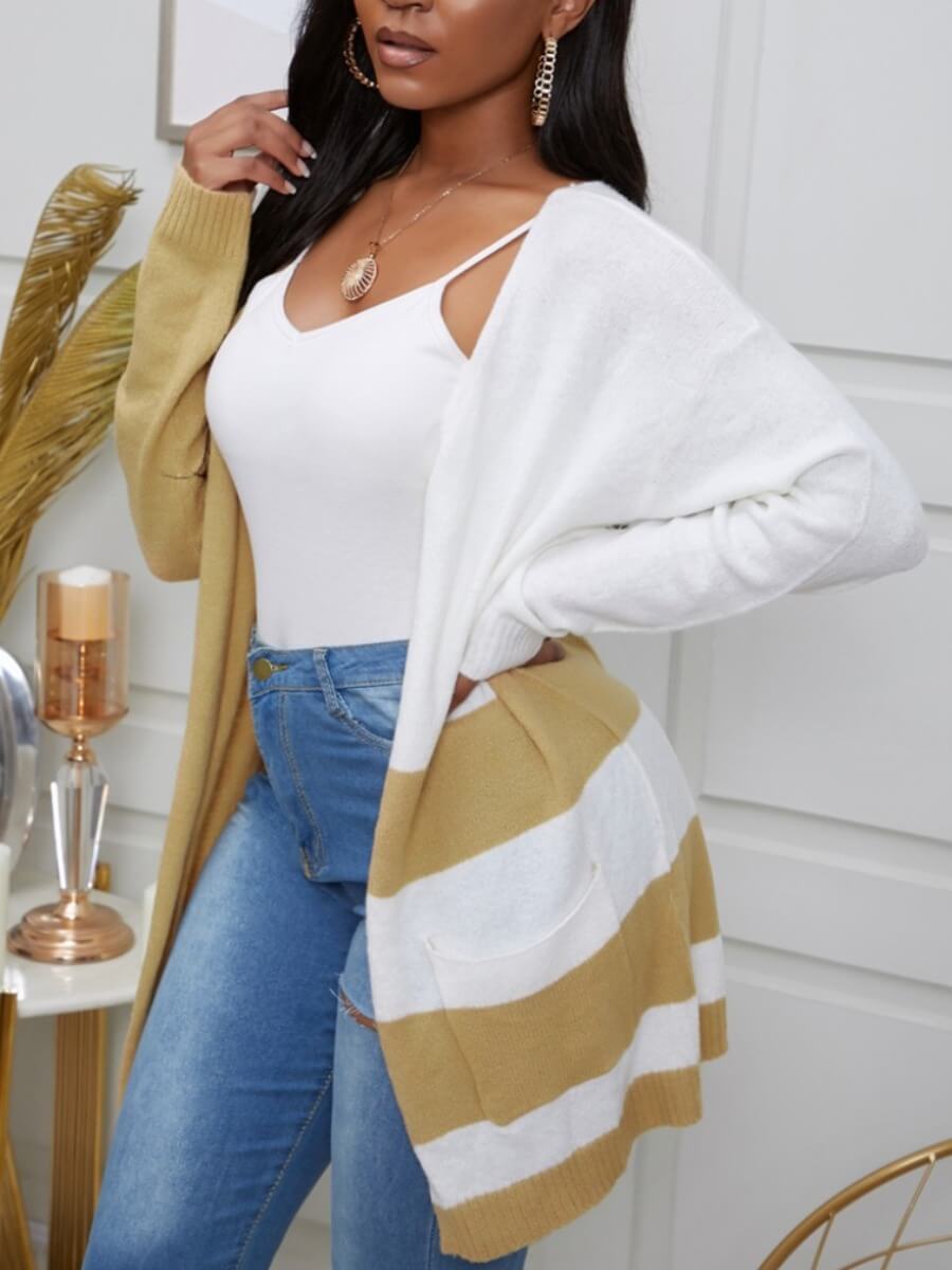 

Lovely Casual Striped Patchwork White Cardigan