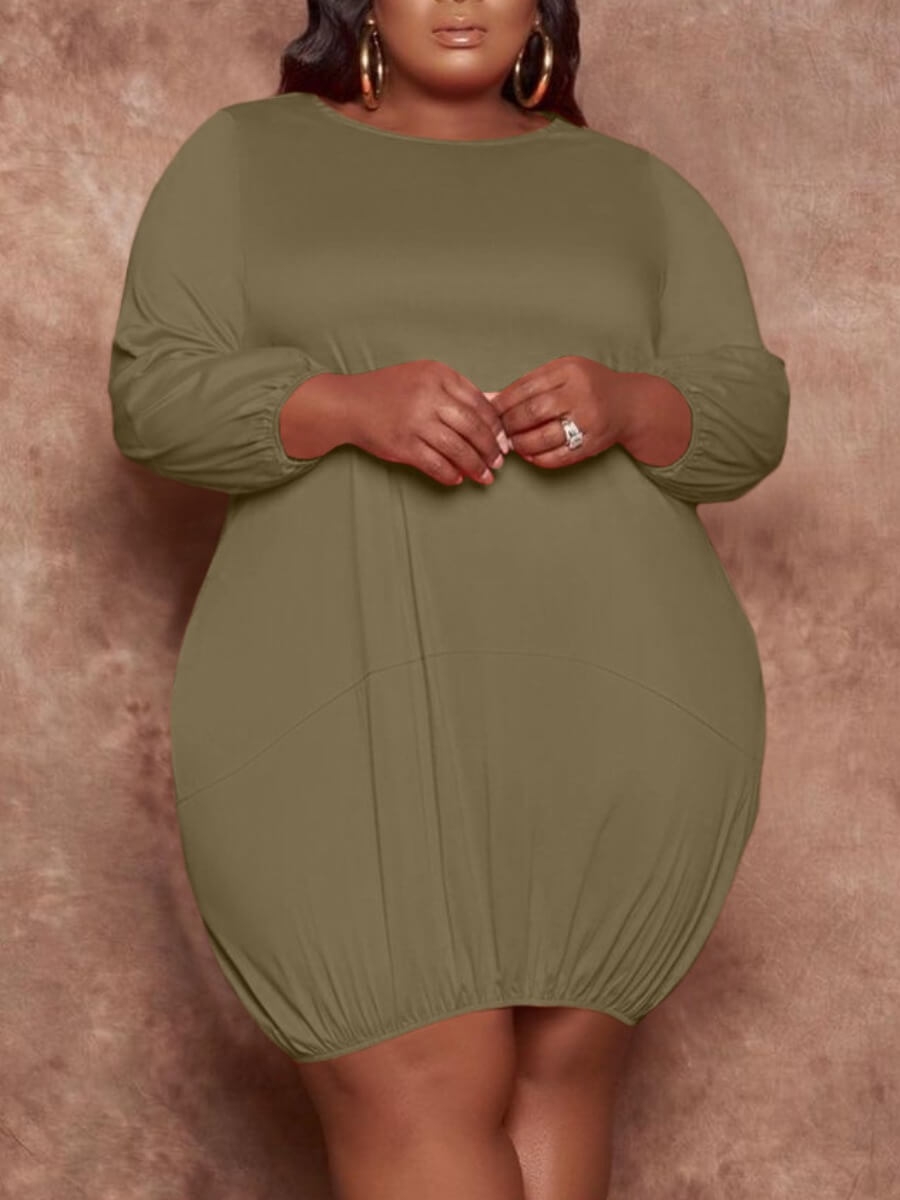 

Lovely Casual O Neck Basic Green Knee Length Plus Size Dress