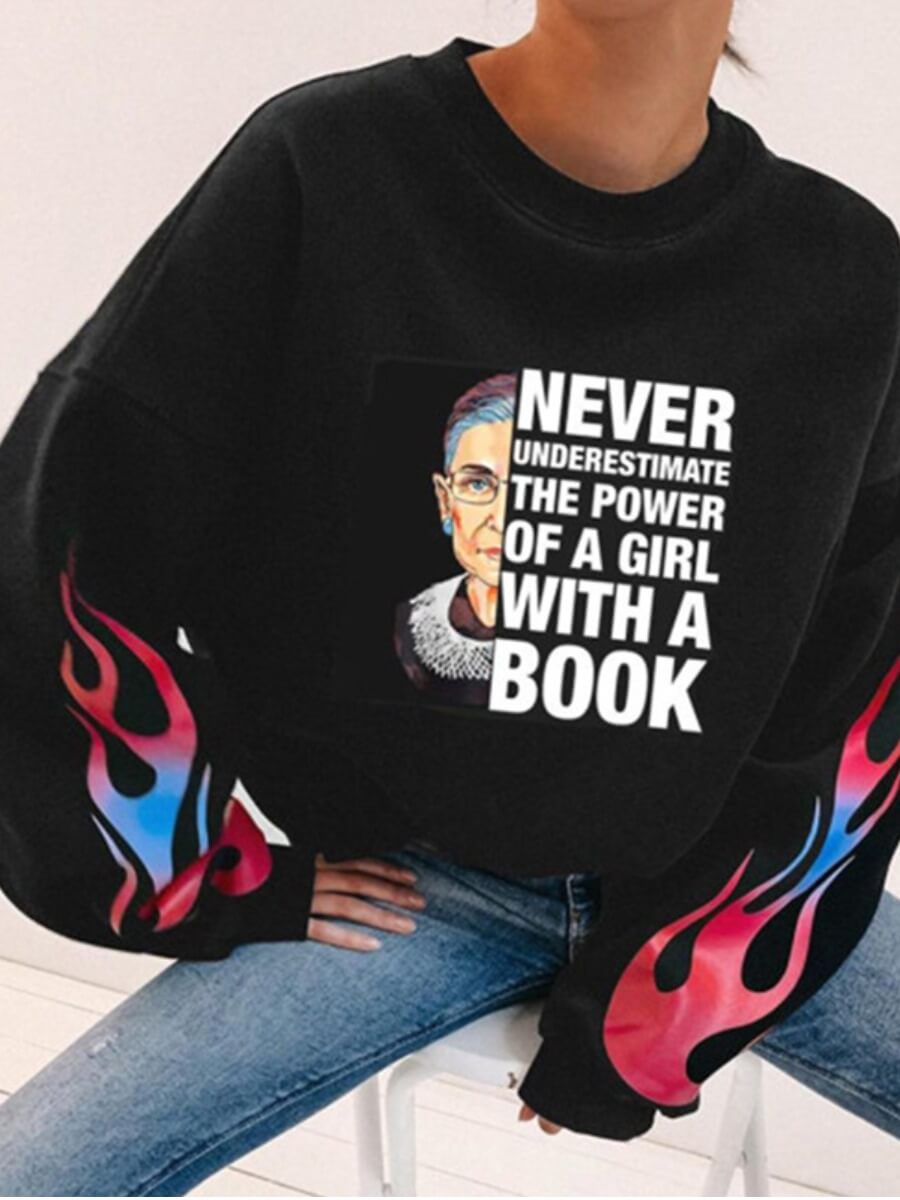 

Lovely Street O Neck Print Black Plus Size Hoodie