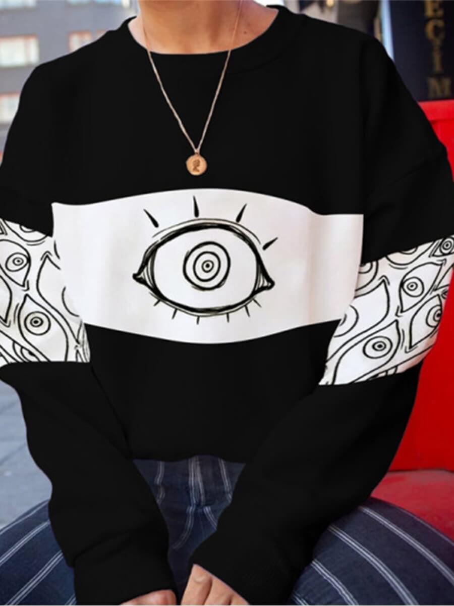 

Lovely Casual O Neck Print Patchwork Black Plus Size Hoodie