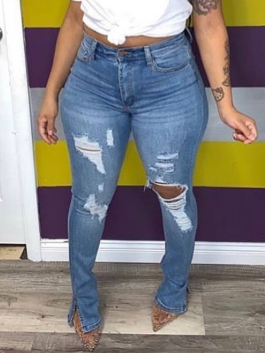 

Lovely Street Broken Holes Baby Blue Jeans