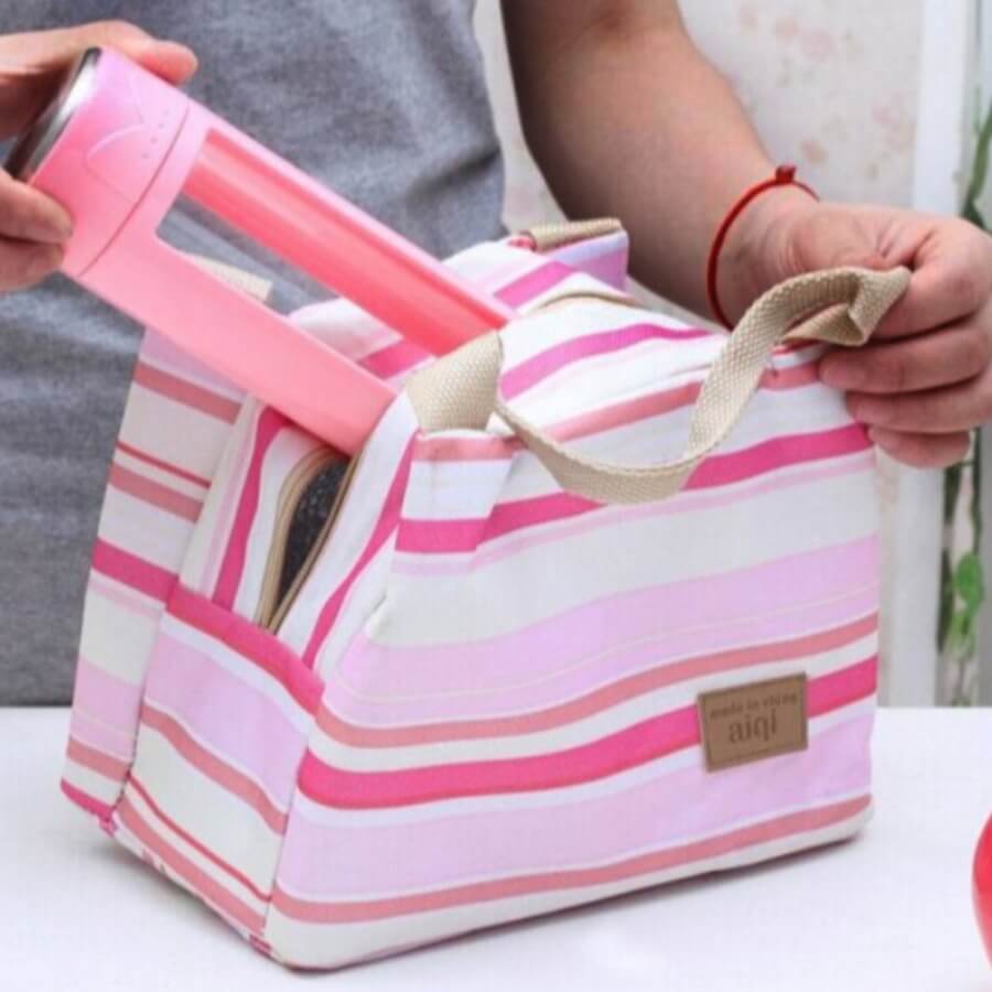 

Lovely Trendy Striped Pink Lunch Box Bag