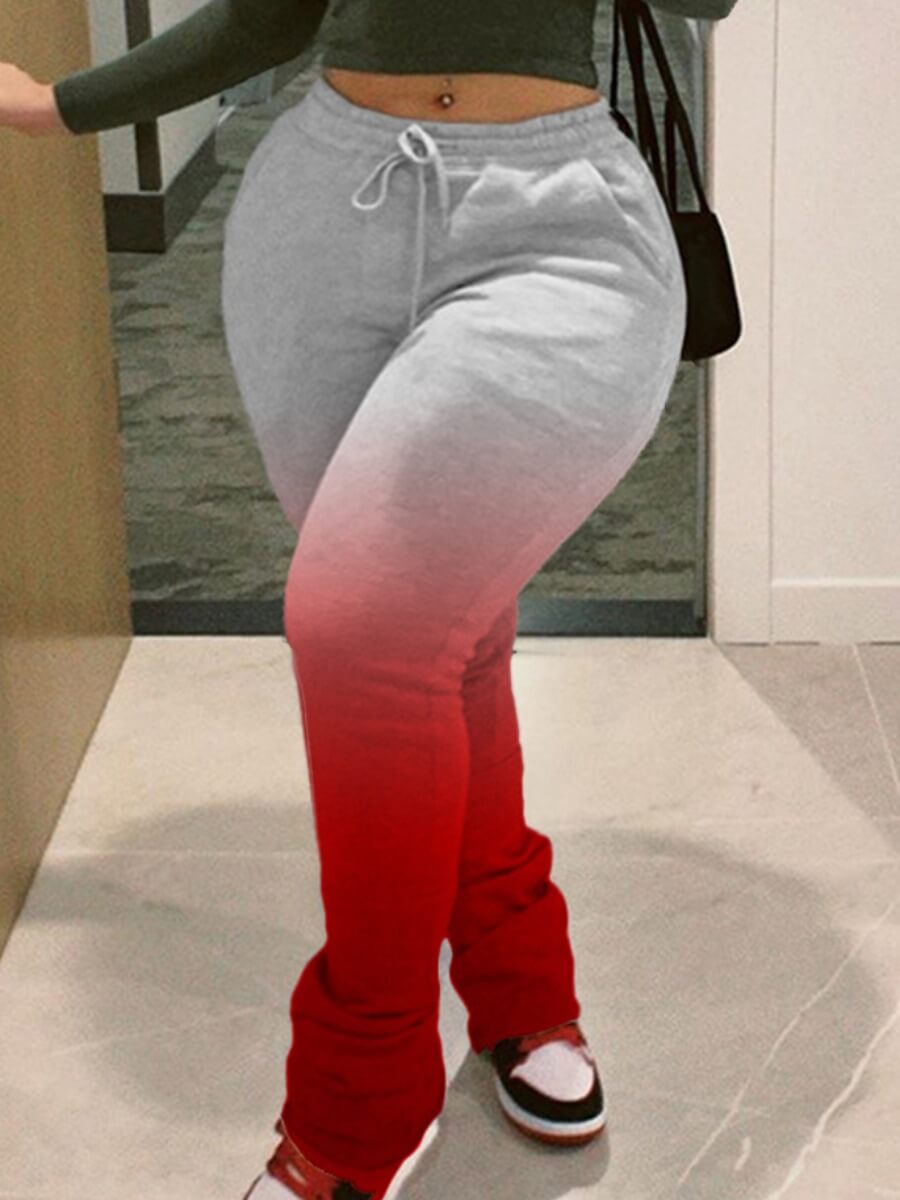 

Lovely Casual Gradient Print Red Plus Size Pants