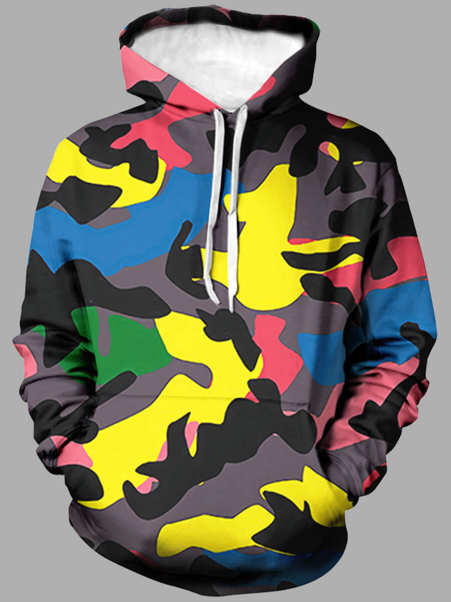 

Lovely Men Street Hooded Collar Camo Print Multicolor Hoodie, Multi