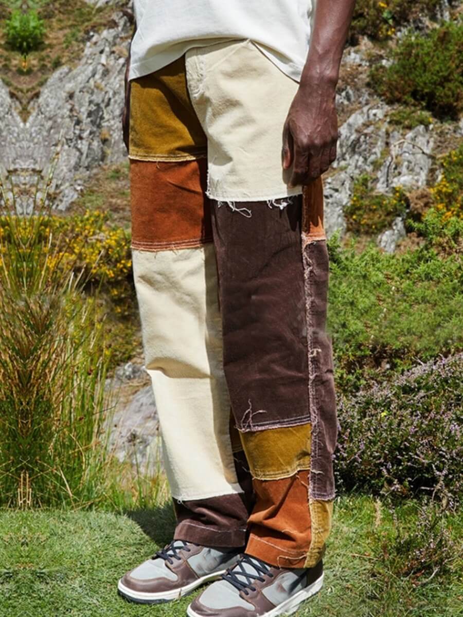

LW Street Color-lump Patchwork Brown Men Jeans