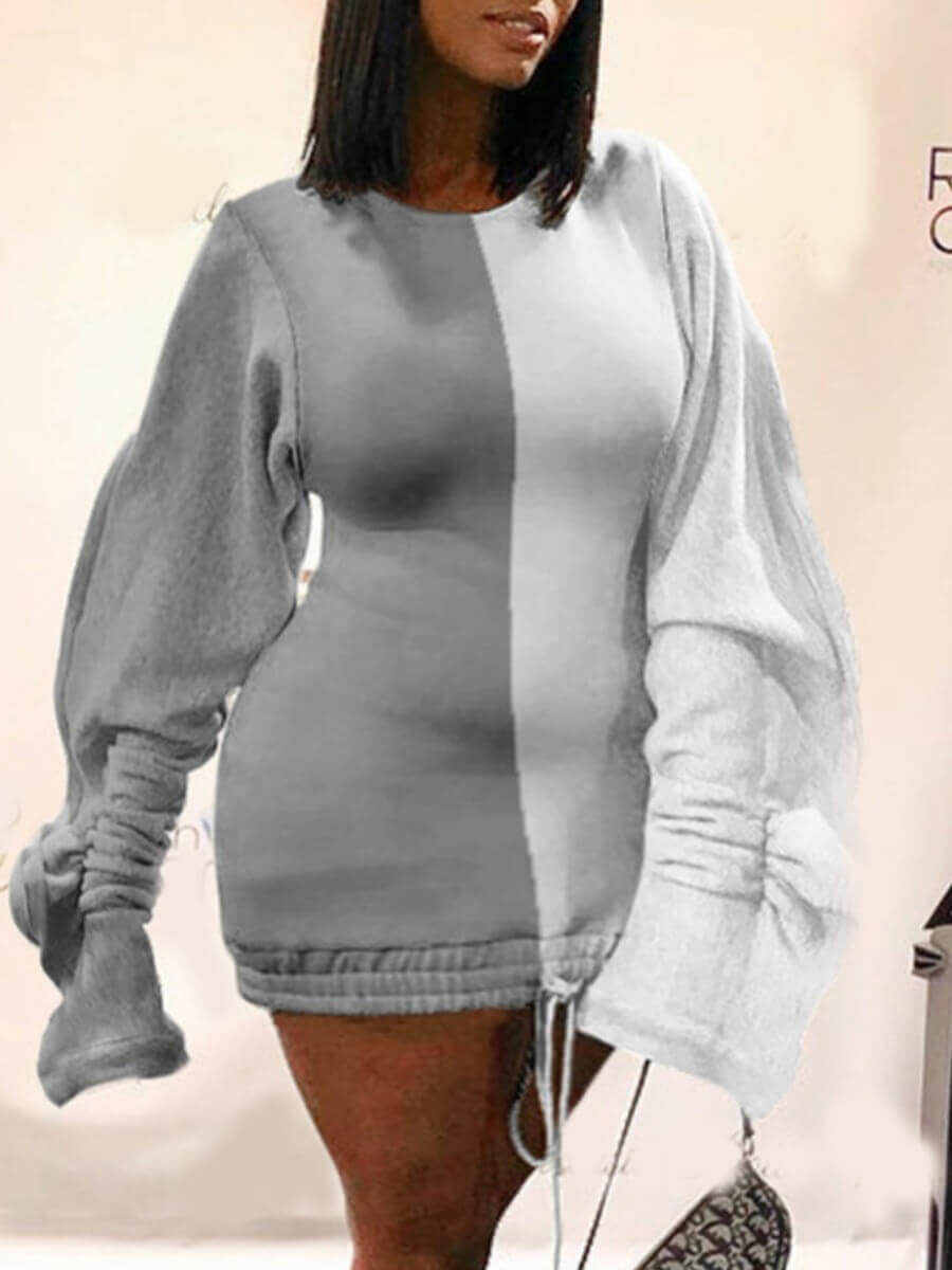 

LW Plus Size Casual O Neck Patchwork Grey Mini Dress