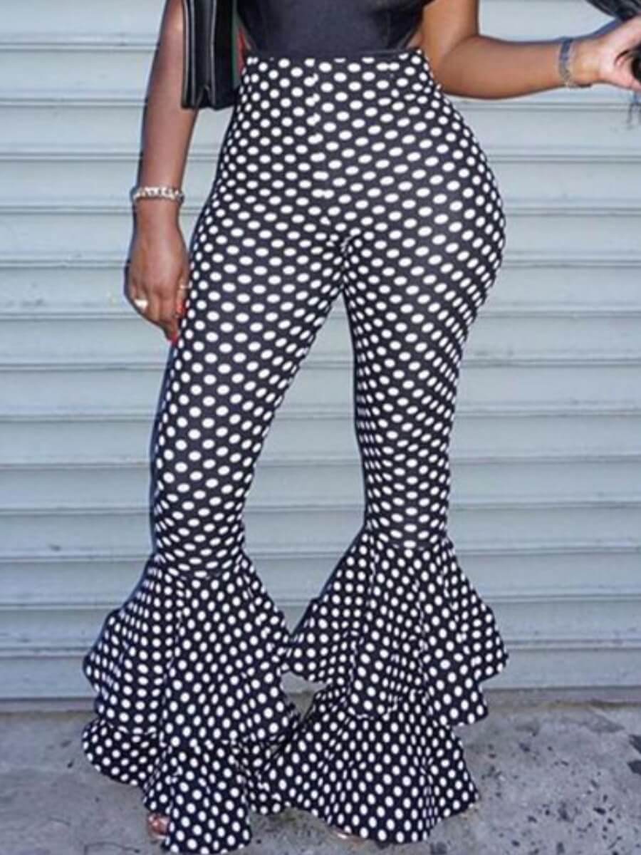 

Lovely Trendy Dot Print Black Pants