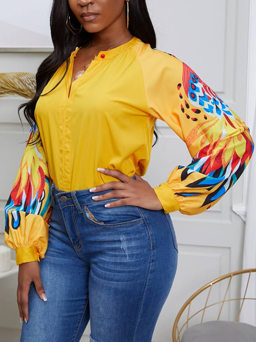 

Lovely Trendy Print Yellow Blouse