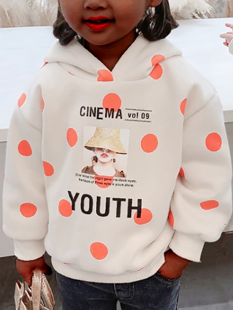 

Lovely Sportswear Hooded Collar Dot Print Orange Girl Hoodie