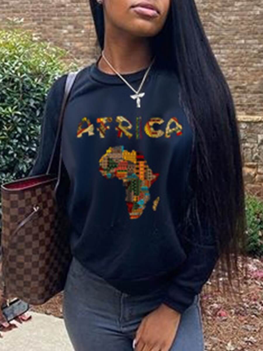 

Lovely Casual O Neck Letter Print Black Hoodie