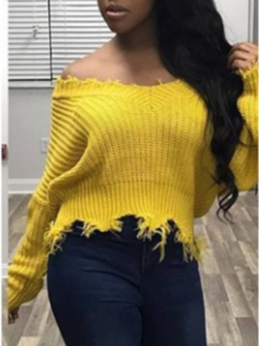 

Lovely Trendy V Neck Asymmetrical Yellow Sweater