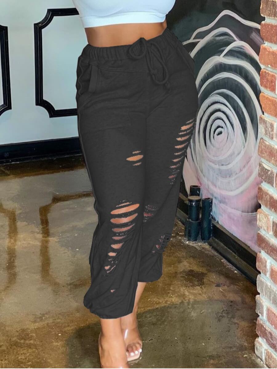 

Lovely Street Hollow-out Black Pants