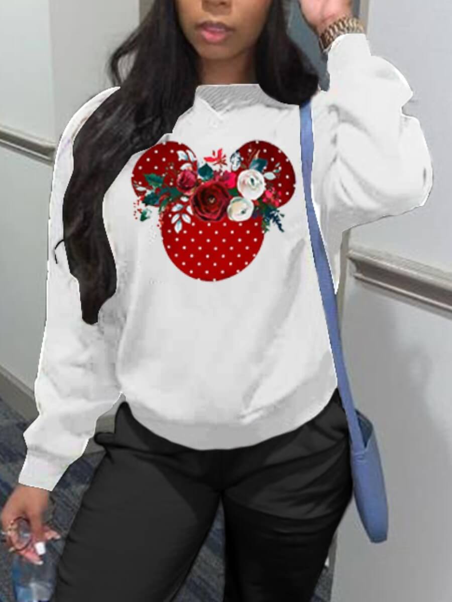

Lovely Casual O Neck Print White Hoodie