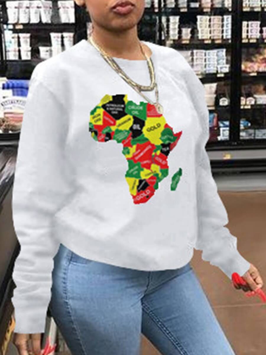 

Lovely Casual O Neck Print White Hoodie