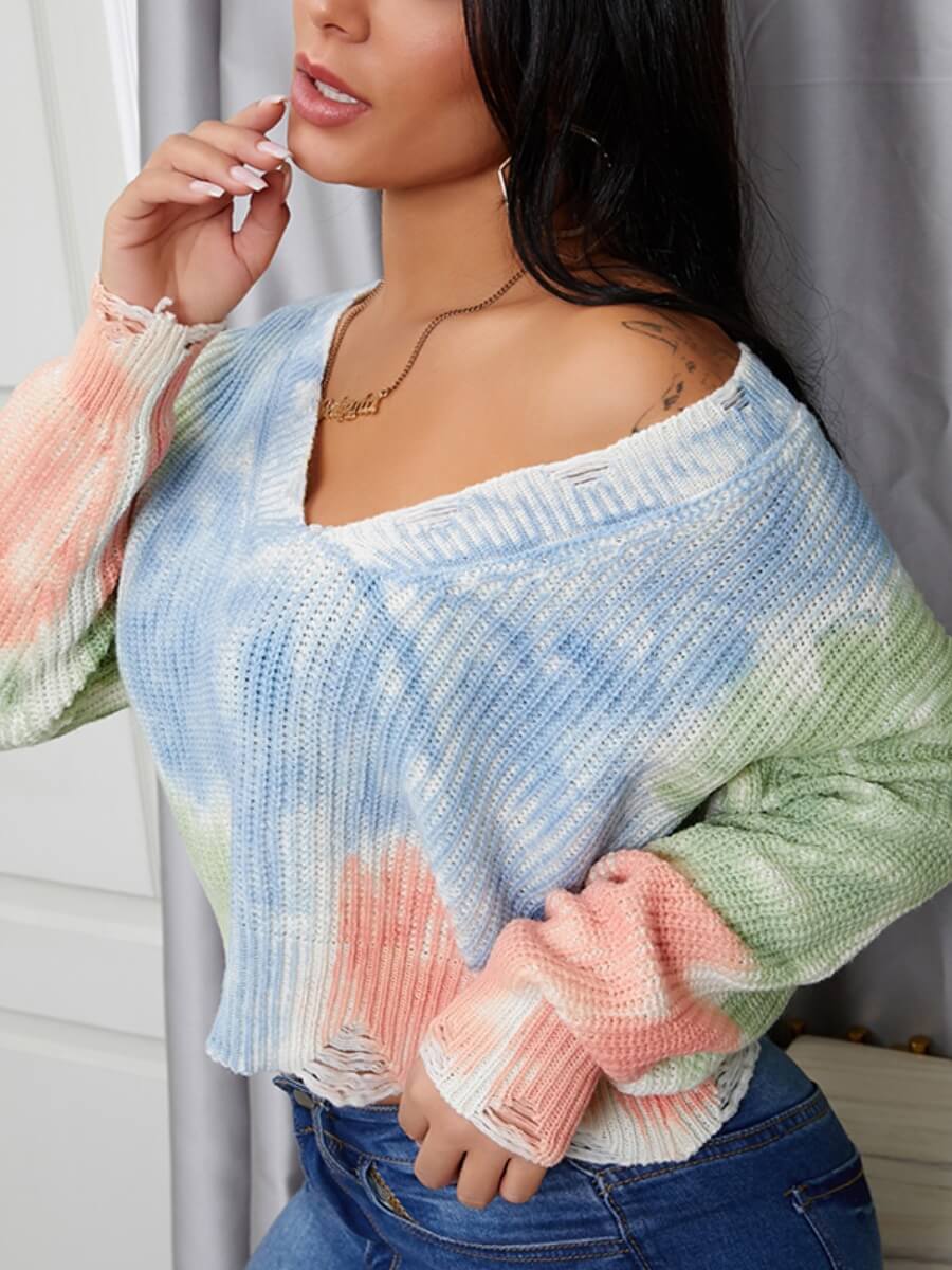 

Lovely Street V Neck Gradient Print Sweater