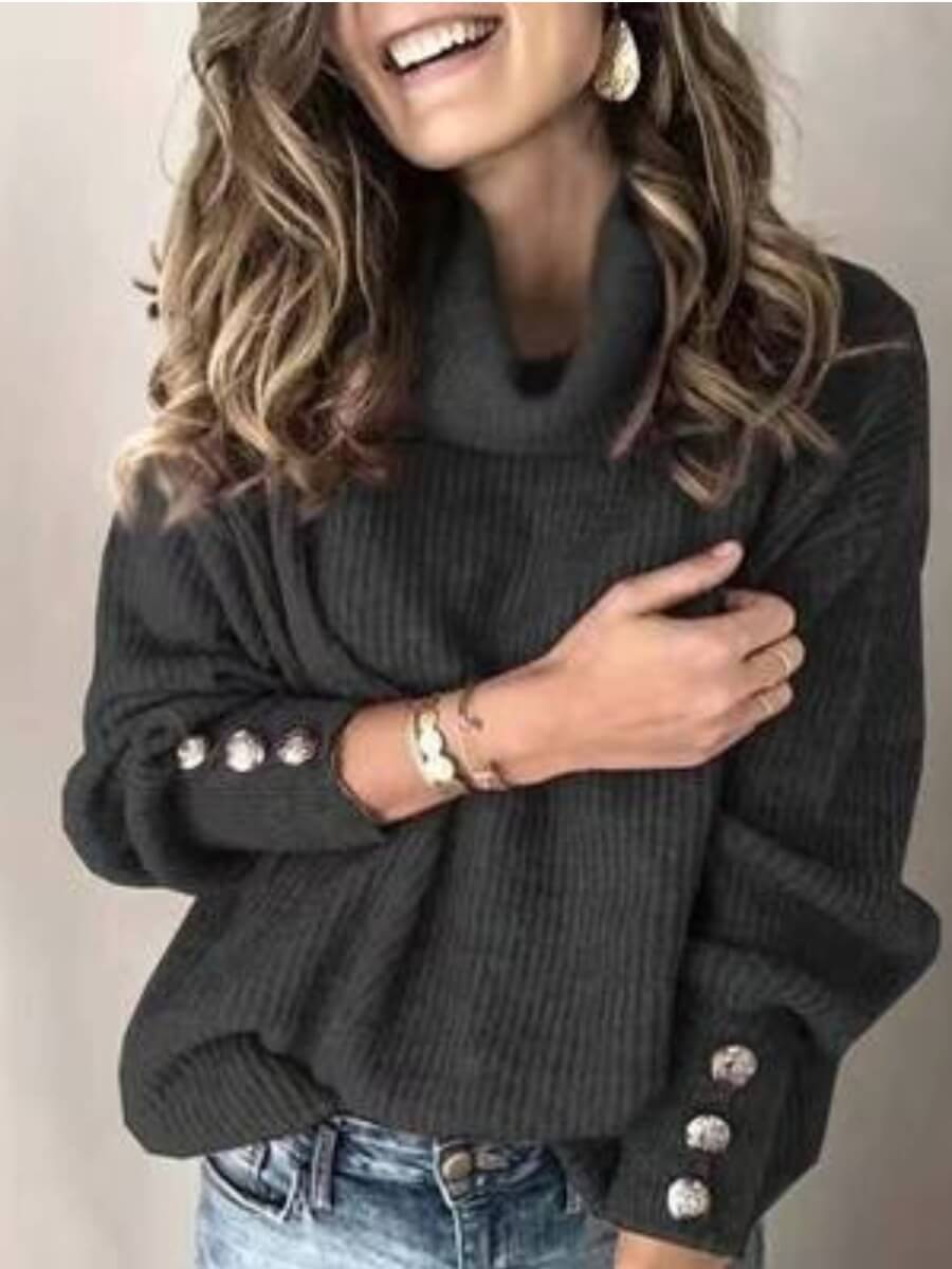 

Lovely Casual Turtleneck Loose Black Plus Size Sweater