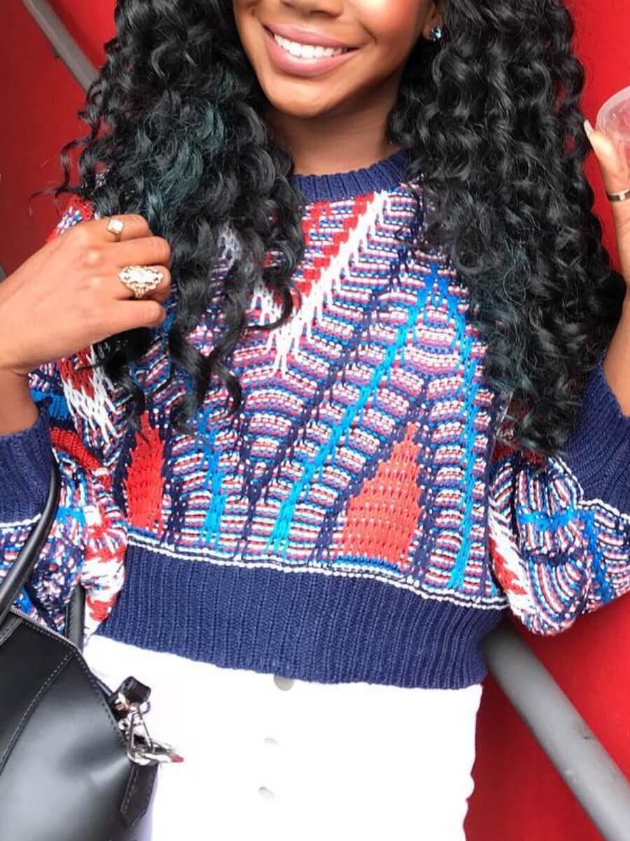 

Lovely Vintage Dropped Shoulder Patchwork Deep Blue Sweater