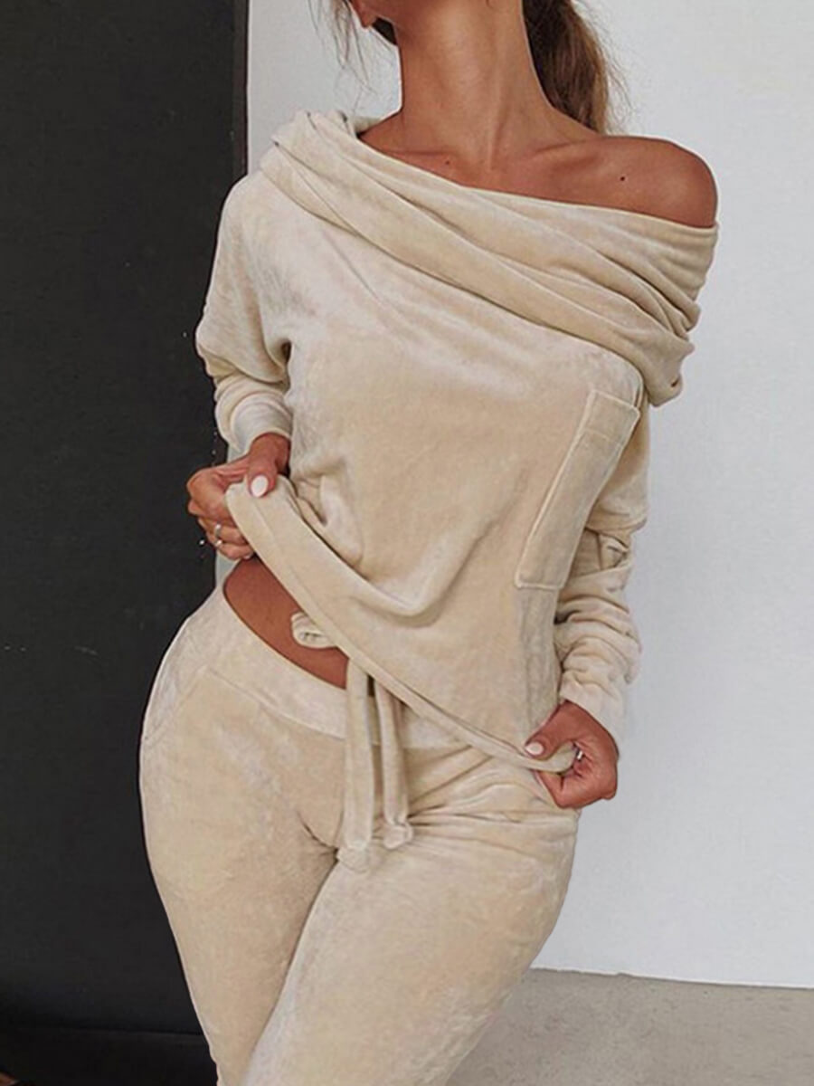 

Lovely Casual Bateau Neck Khaki Plus Size Two-piece Pants Set