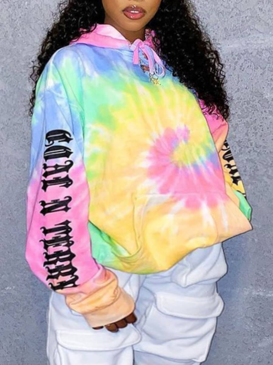 

Lovely Casual Hooded Collar Tie-dye Yellow Plus Size Hoodie