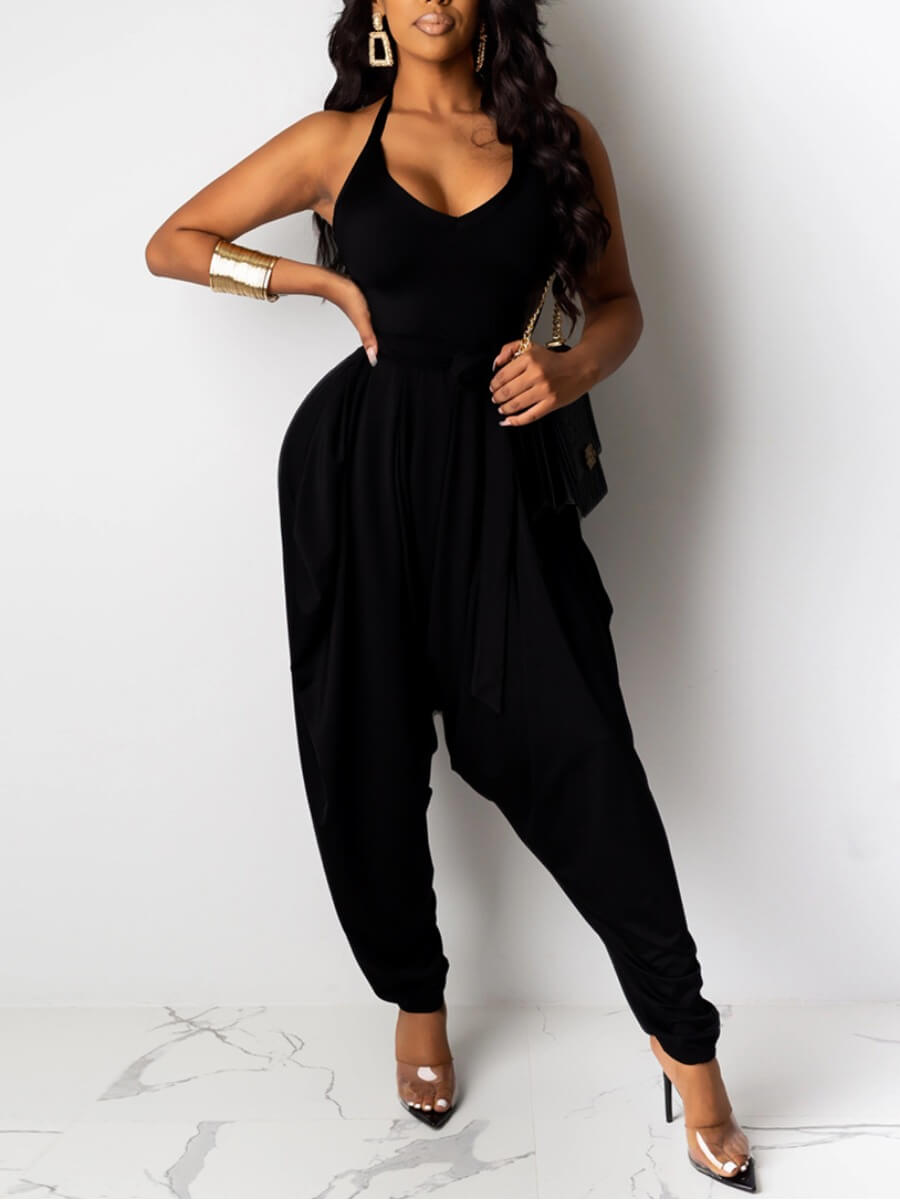 

Lovely Sexy Halter Neck Backless Black One-piece Jumpsuit