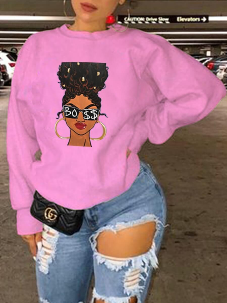 

Lovely Leisure O Neck Print Pink Hoodie