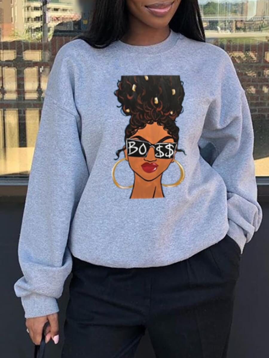 

Lovely Leisure O Neck Print Grey Hoodie