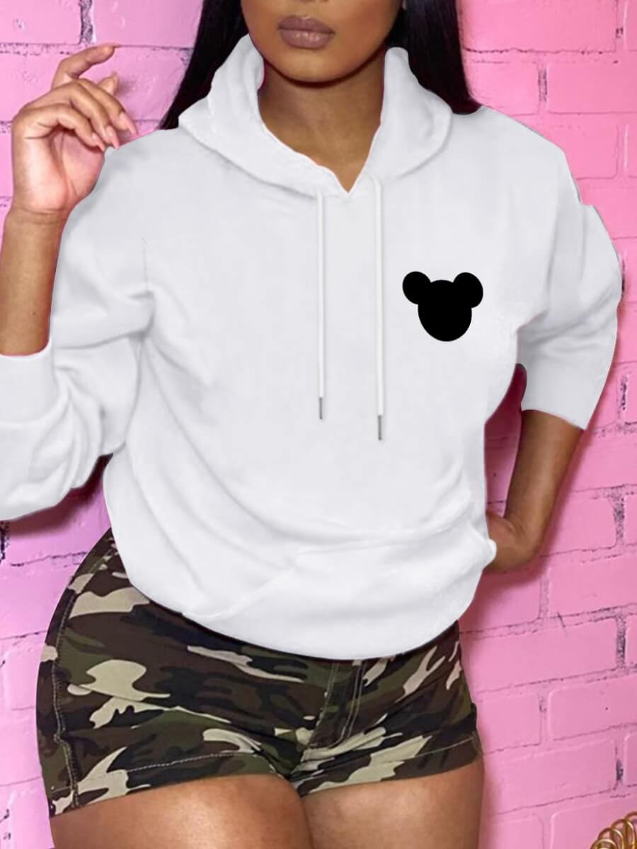 

Lovely Casual Hooded Collar Print White Hoodie