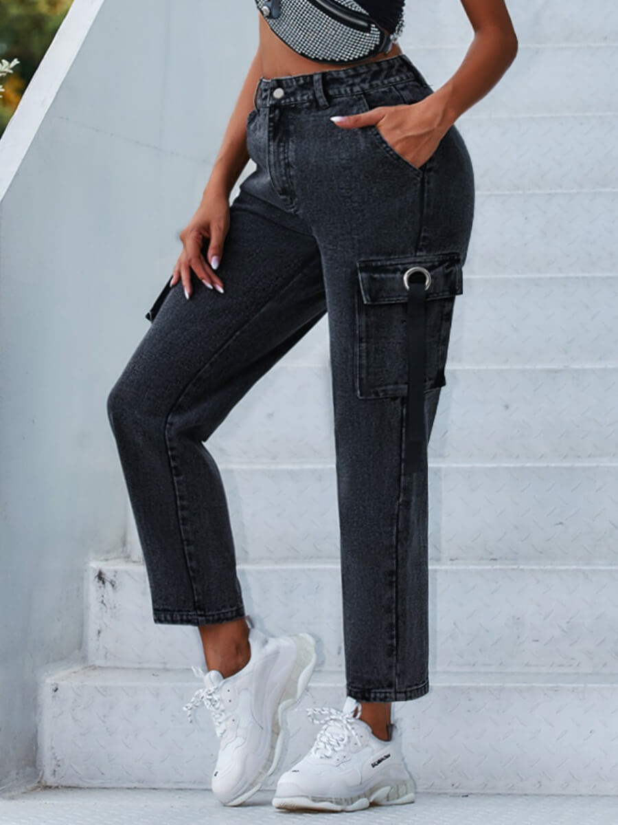 

Lovely Casual Pocket Patched Black Jeans