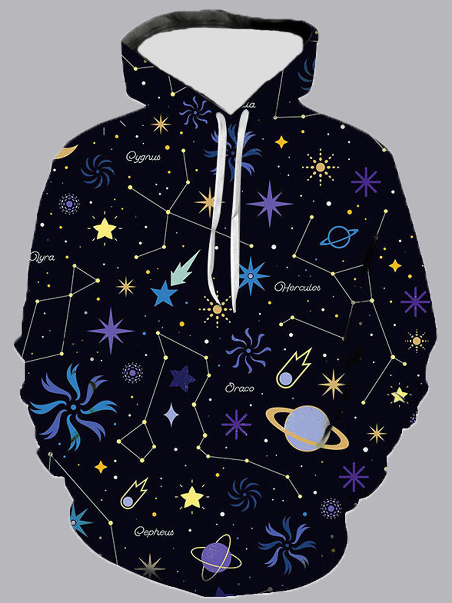 

lovely Street Hooded Collar Print Black Men Hoodie