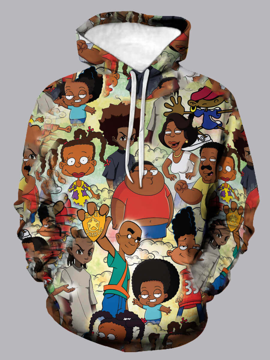 

Lovely Street Hooded Collar Cartoon Print Multicolor Men Hoodie, Multi