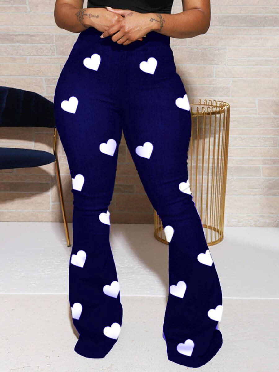 

LW Plus Size High Stretchy Heart Print Pants, Blue