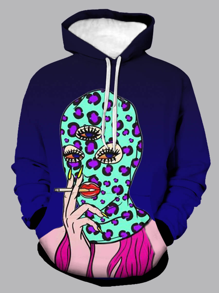 

Lovely Street Hooded Collar Print Blue Men Hoodie