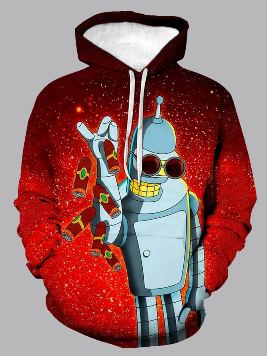 

LW Men Hooded Collar Print Hoodie, Red