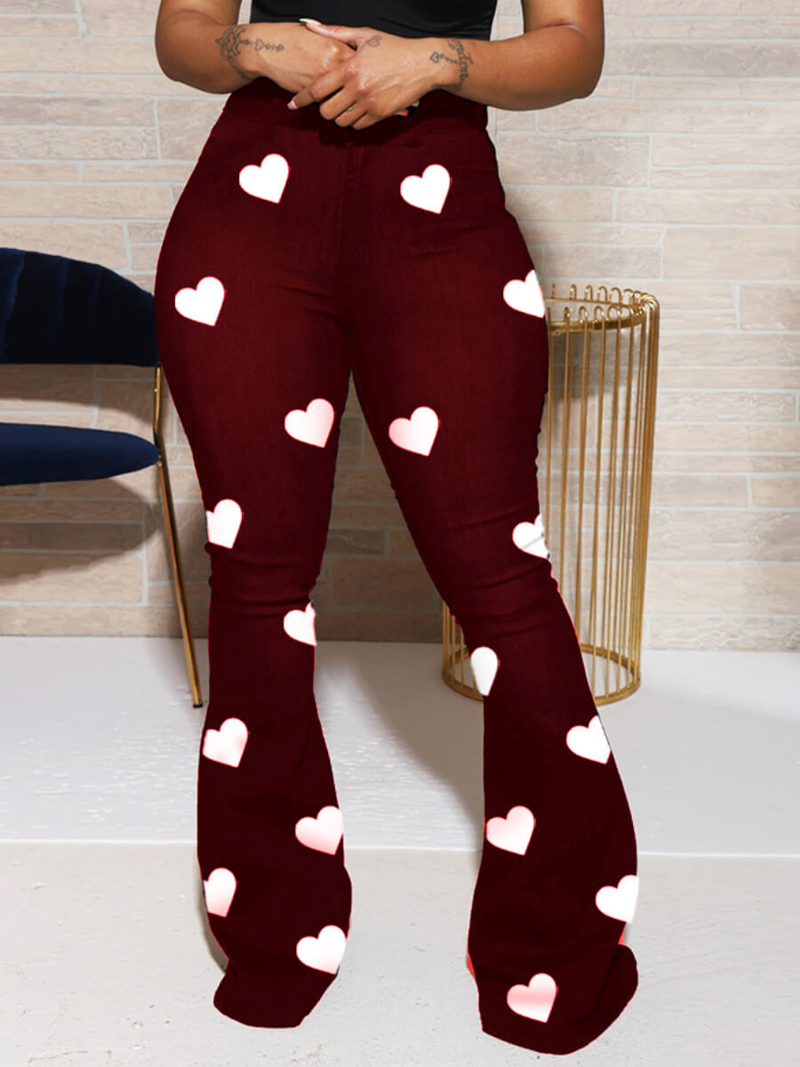 

LW Plus Size High Stretchy Heart Print Pants, Red