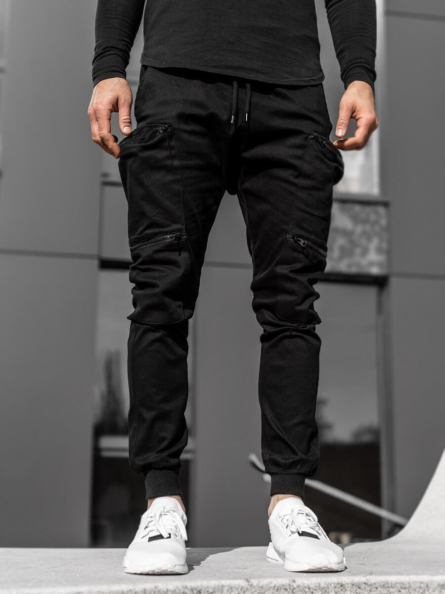 

Lovely Casual Lace-up Black Men Pants
