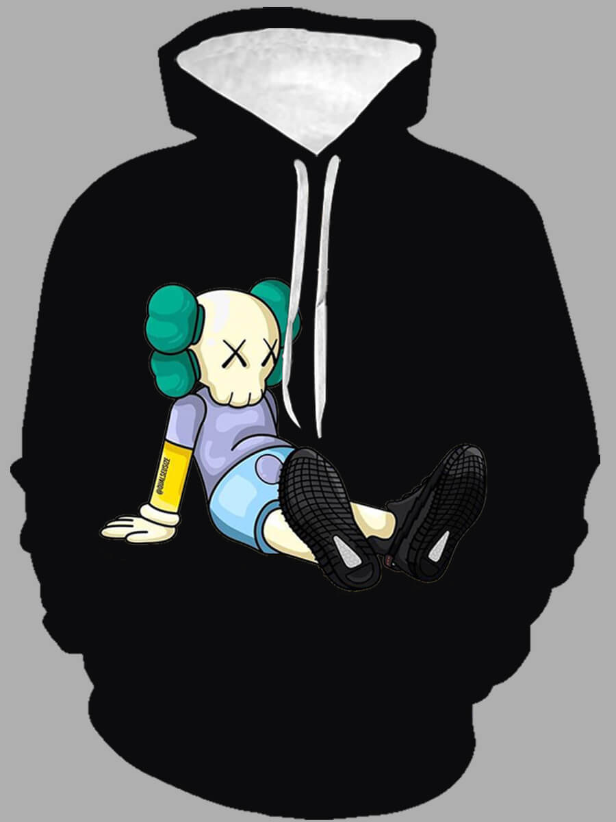 

Lovely Casual Hooded Collar Cartoon Print Black Men Hoodie