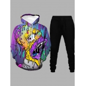 LW Men Cartoon Mixed Print Sweatsuit Set