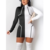 LW Turtleneck Color-lump Patchwork Dress