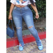 LW Street Hollow-out Bue Jeans