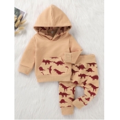 Lovely Leisure Hooded Collar Cartoon Print Light C