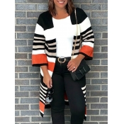 lovely Casual Striped Loose Brown Cardigan
