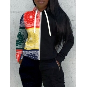 LW Hooded Collar Cashew Print Patchwork Hoodie