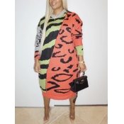LW Plus Size Street O Neck Print Patchwork Croci M