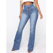 Lovely Casual Buttons Design Baby Blue Jeans