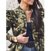 Lovely Trendy Camo Print Flounce Design Army Green