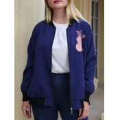 LW Plus Size Print Zipper Design Jacket