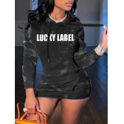 Lovely Casual Hooded Collar Letter Print Black Min