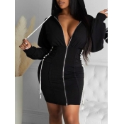Lovely Trendy Hooded Collar Bandage Design Black M
