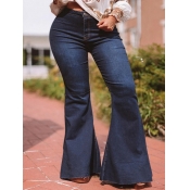 Lovely Casual High-waisted Basic Deep Blue Jeans